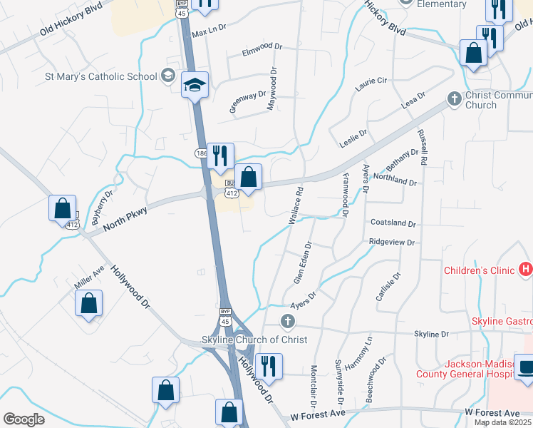 map of restaurants, bars, coffee shops, grocery stores, and more near 15886 Williamsburg Village Drive in Jackson