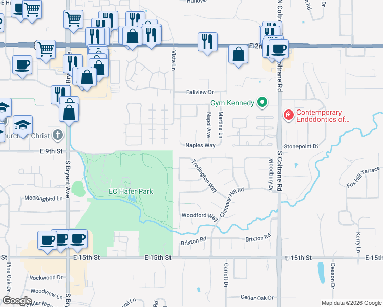 map of restaurants, bars, coffee shops, grocery stores, and more near 756 Tuscany Way in Edmond