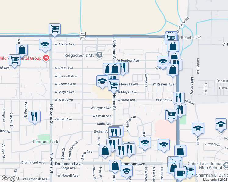 map of restaurants, bars, coffee shops, grocery stores, and more near in Ridgecrest