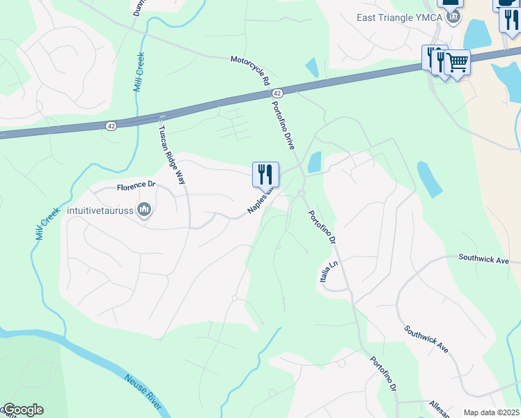 map of restaurants, bars, coffee shops, grocery stores, and more near 205 Naples Lane in Clayton