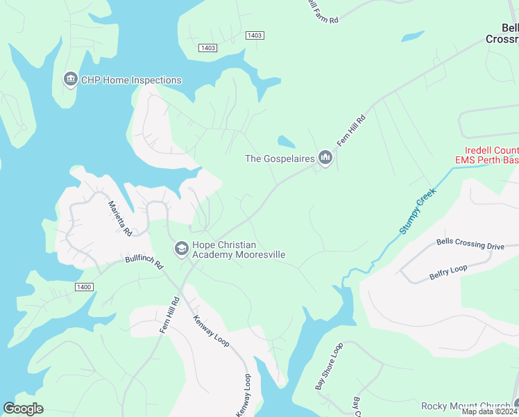 map of restaurants, bars, coffee shops, grocery stores, and more near Fern Hill Road in Mooresville