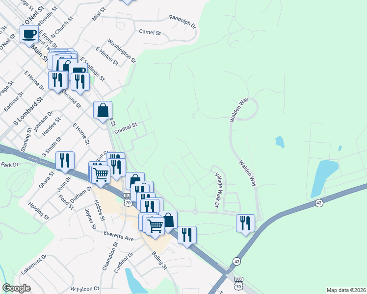 map of restaurants, bars, coffee shops, grocery stores, and more near 2037 Walden Way in Clayton