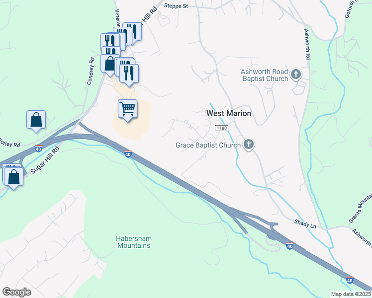 map of restaurants, bars, coffee shops, grocery stores, and more near 98 Liberty Drive in Marion