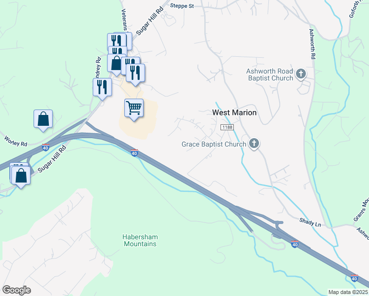 map of restaurants, bars, coffee shops, grocery stores, and more near 98 Liberty Drive in Marion