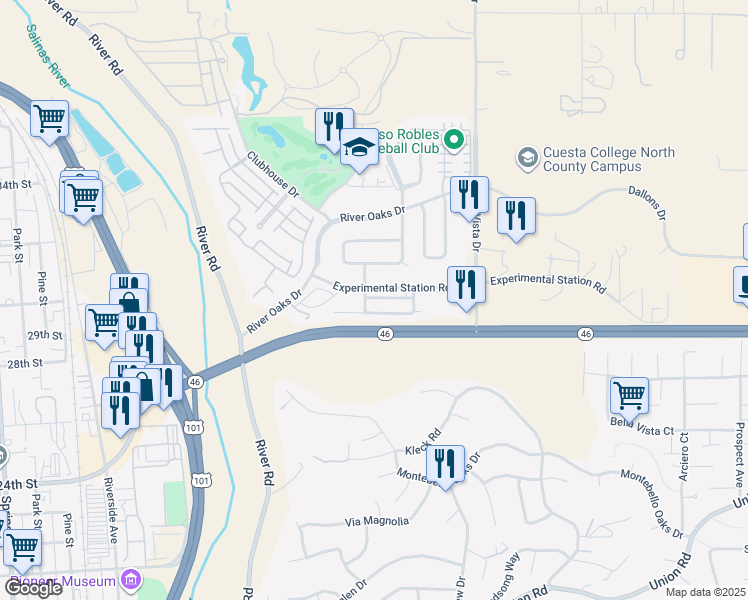 map of restaurants, bars, coffee shops, grocery stores, and more near 726 Experimental Station Road in Paso Robles