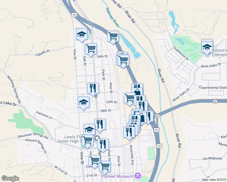 map of restaurants, bars, coffee shops, grocery stores, and more near 901 30th Street in Paso Robles