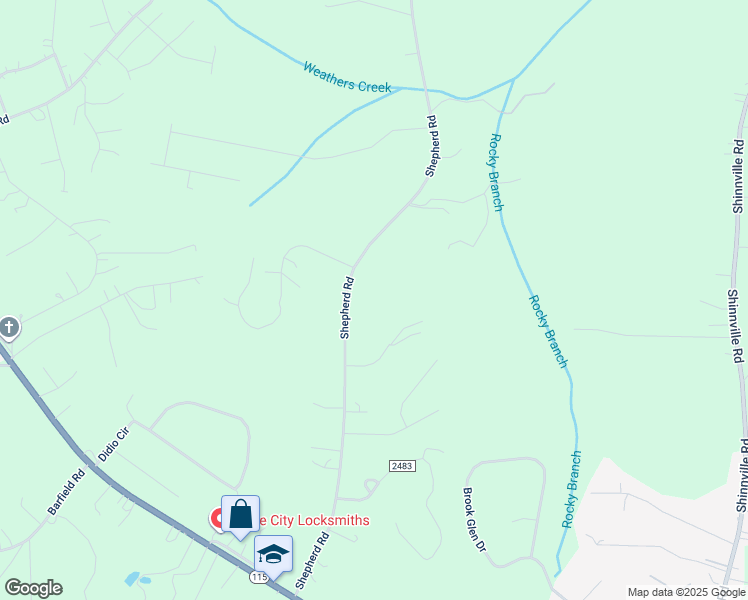 map of restaurants, bars, coffee shops, grocery stores, and more near 290 Shepherd Road in Mooresville
