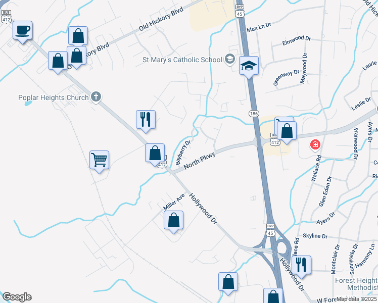 map of restaurants, bars, coffee shops, grocery stores, and more near 14 Angela Cove in Jackson