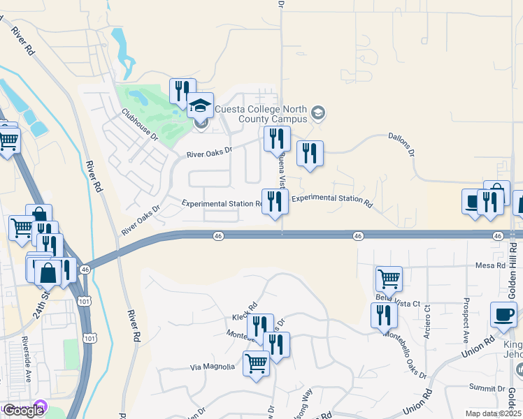 map of restaurants, bars, coffee shops, grocery stores, and more near 1014 Experimental Station Road in Paso Robles