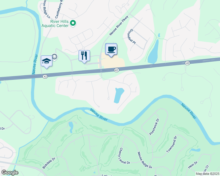 map of restaurants, bars, coffee shops, grocery stores, and more near 104 Hibiscus Drive in Clayton