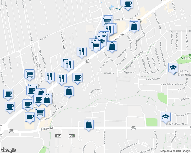 map of restaurants, bars, coffee shops, grocery stores, and more near 1504 Kachina Ridge Drive in Santa Fe
