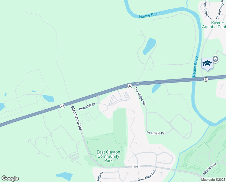 map of restaurants, bars, coffee shops, grocery stores, and more near 1430 North Carolina 42 in Clayton