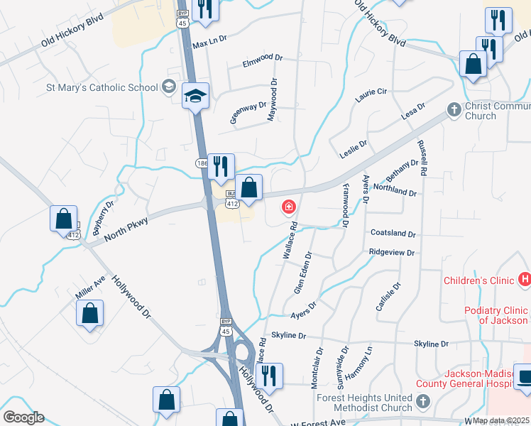 map of restaurants, bars, coffee shops, grocery stores, and more near 4805 Williamsburg Village Drive in Jackson