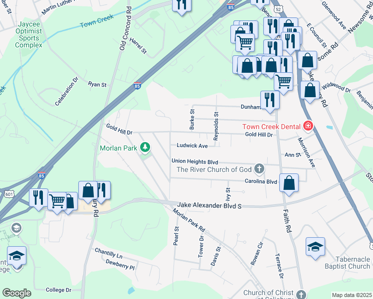 map of restaurants, bars, coffee shops, grocery stores, and more near 409 Ludwick Avenue in Salisbury