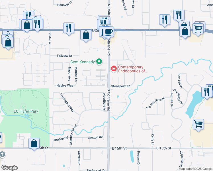 map of restaurants, bars, coffee shops, grocery stores, and more near 2811 Portofino Place in Edmond