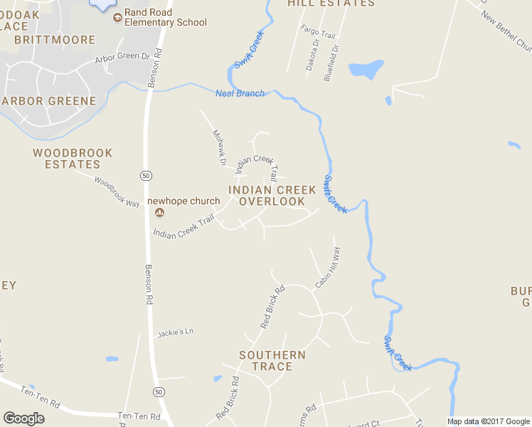 map of restaurants, bars, coffee shops, grocery stores, and more near 1209 Indian Creek Trail in Garner