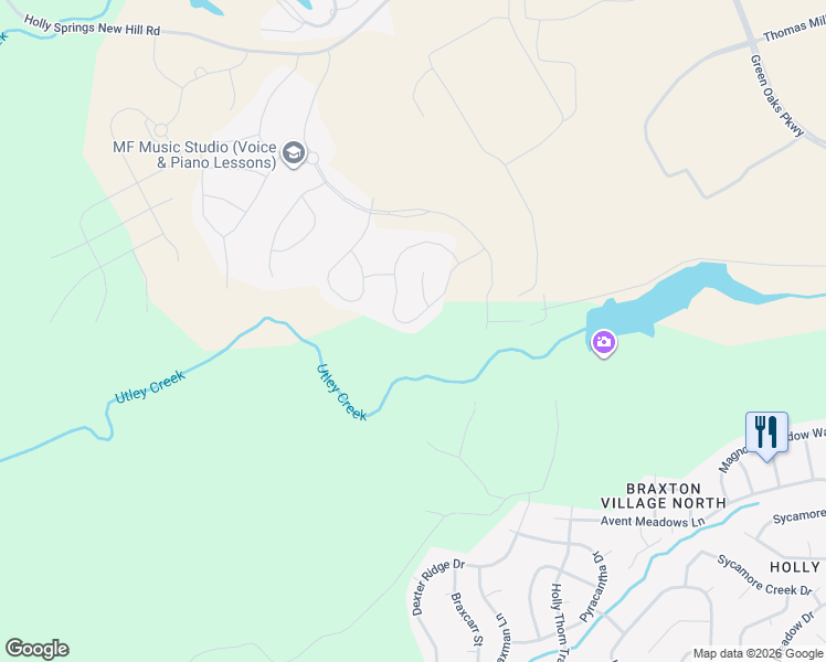 map of restaurants, bars, coffee shops, grocery stores, and more near 305 Chickasaw Plum Dr in Holly Springs