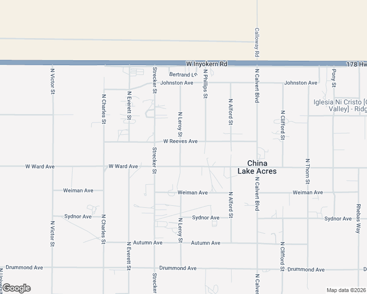 map of restaurants, bars, coffee shops, grocery stores, and more near 1361 North Leroy Street in Ridgecrest