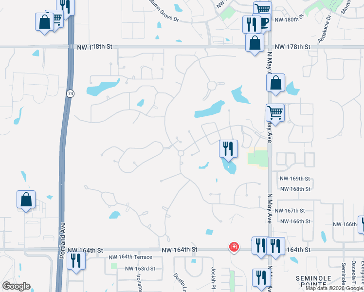map of restaurants, bars, coffee shops, grocery stores, and more near 17201 Osprey Circle in Edmond