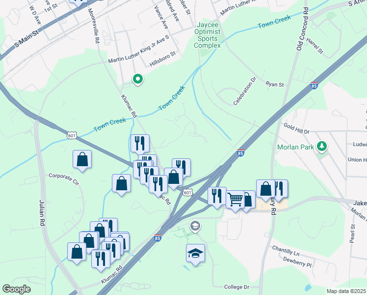 map of restaurants, bars, coffee shops, grocery stores, and more near 820 Klumac Road in Salisbury