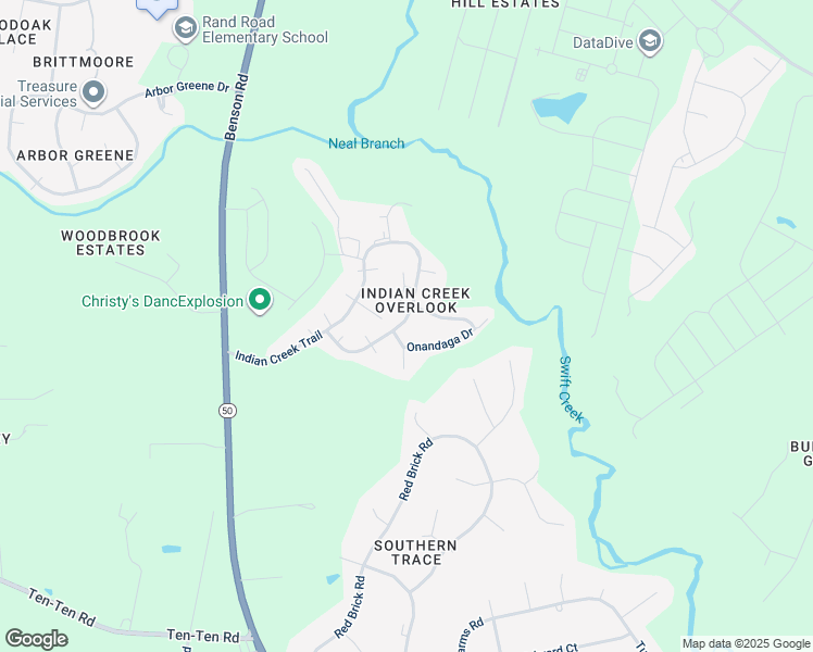 map of restaurants, bars, coffee shops, grocery stores, and more near 1209 Indian Creek Trail in Garner