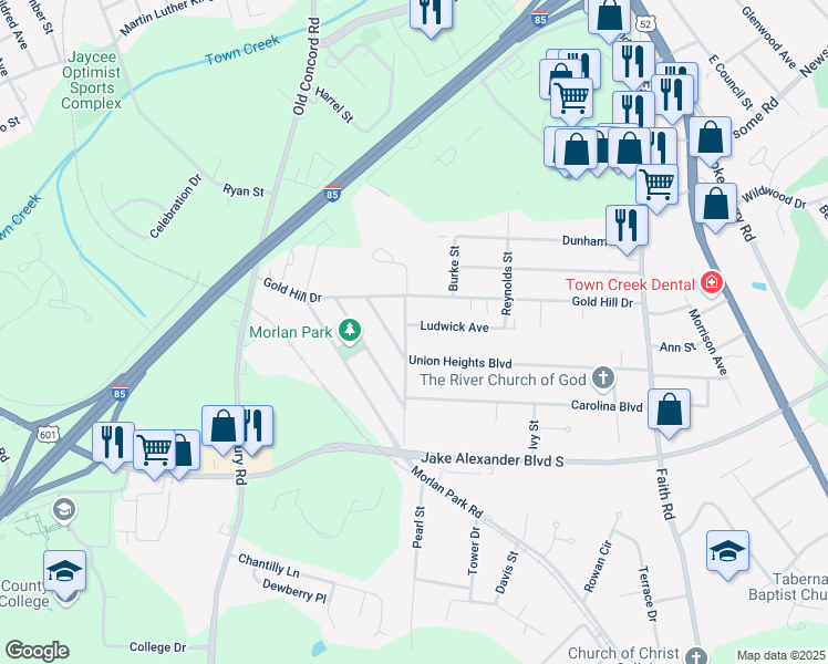 map of restaurants, bars, coffee shops, grocery stores, and more near 421 Ludwick Avenue in Salisbury