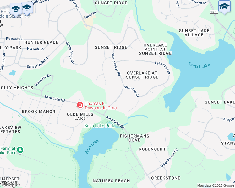 map of restaurants, bars, coffee shops, grocery stores, and more near 5108 Salem Ridge Road in Holly Springs