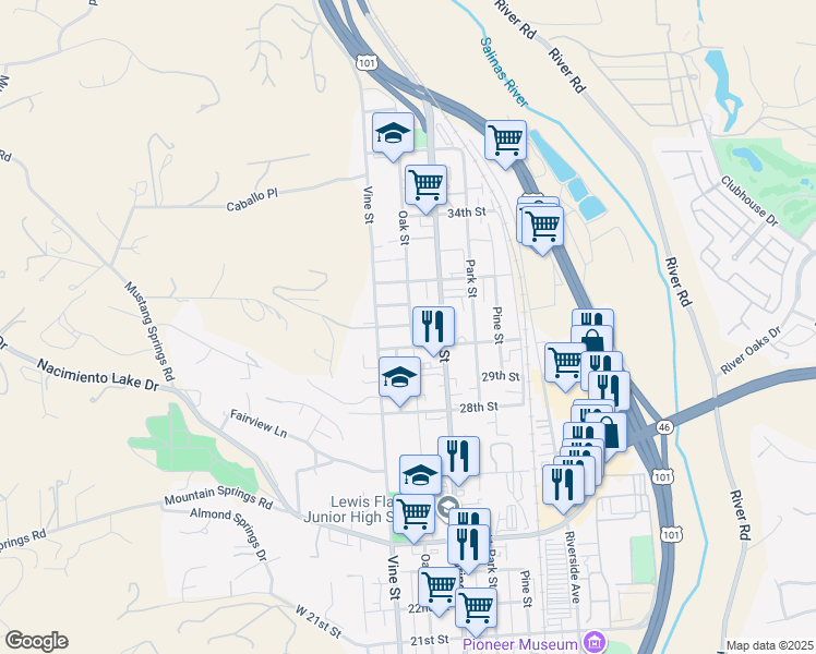 map of restaurants, bars, coffee shops, grocery stores, and more near 530 Beverly Avenue in Paso Robles