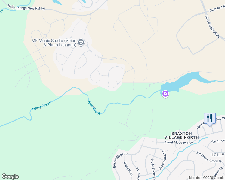 map of restaurants, bars, coffee shops, grocery stores, and more near 305 Chickasaw Plum Dr in Holly Springs