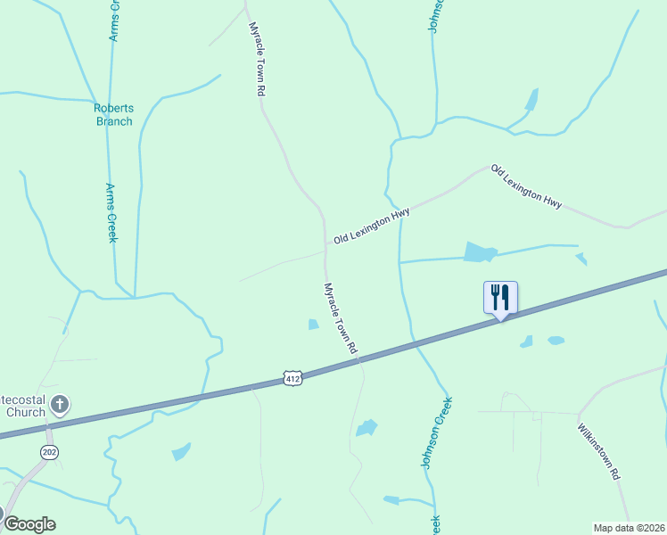 map of restaurants, bars, coffee shops, grocery stores, and more near 260 Myracle Town Road in Parsons