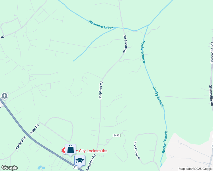 map of restaurants, bars, coffee shops, grocery stores, and more near 290 Shepherd Road in Mooresville