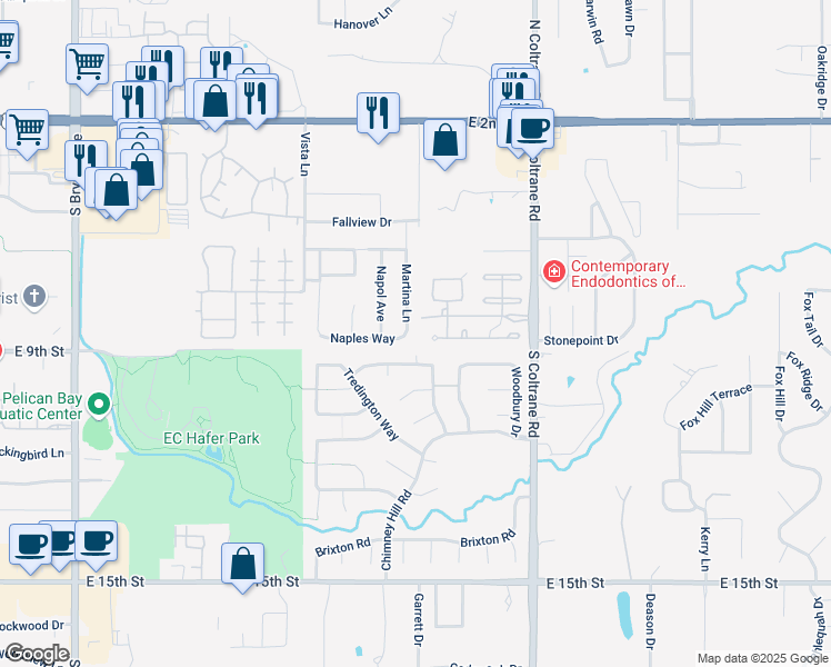 map of restaurants, bars, coffee shops, grocery stores, and more near 752 Martina Lane in Edmond
