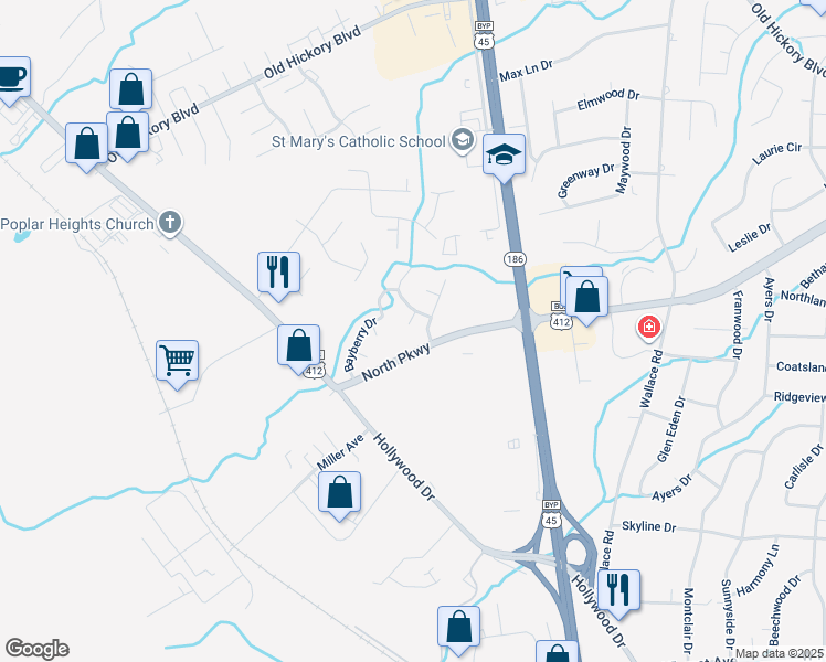 map of restaurants, bars, coffee shops, grocery stores, and more near 12 Skyhaven Cove in Jackson