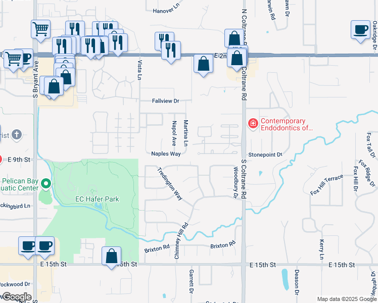 map of restaurants, bars, coffee shops, grocery stores, and more near 752 Martina Lane in Edmond
