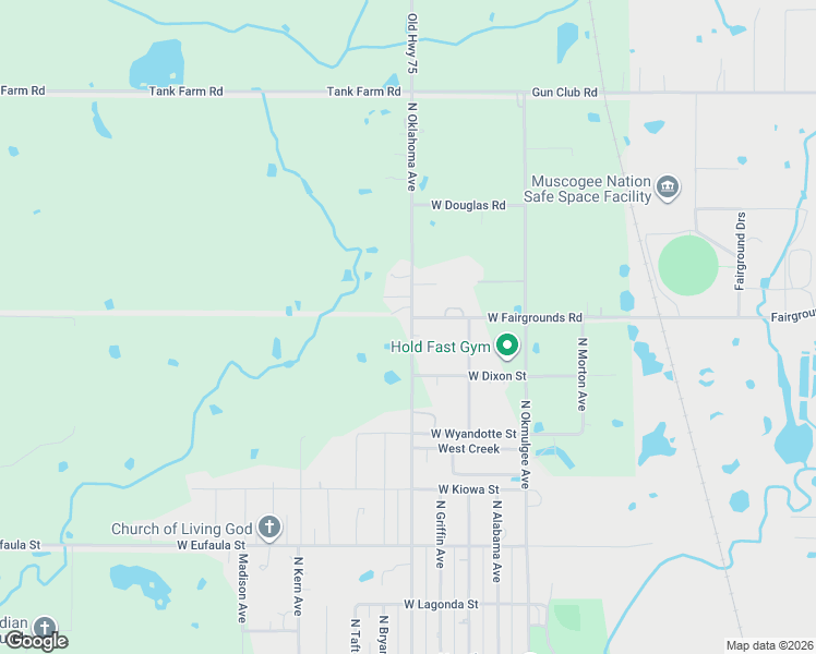 map of restaurants, bars, coffee shops, grocery stores, and more near 1900 North Oklahoma Avenue in Okmulgee