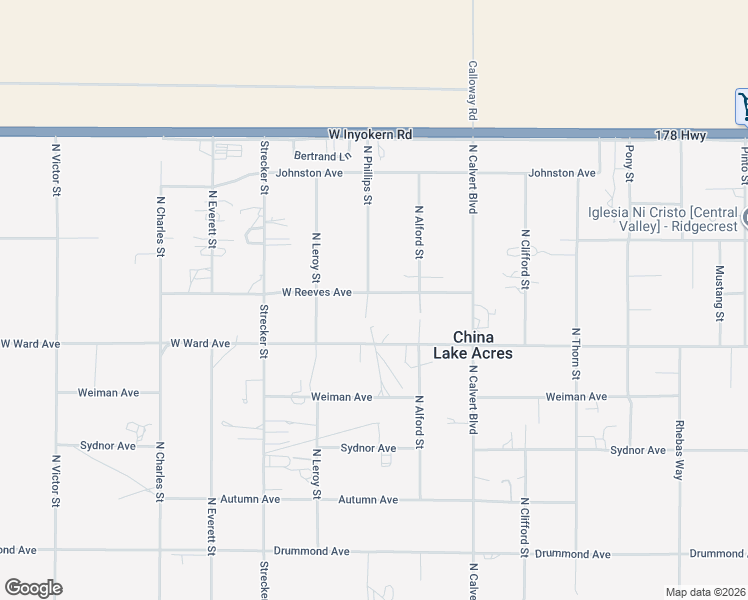 map of restaurants, bars, coffee shops, grocery stores, and more near 4257 West Reeves Avenue in Ridgecrest