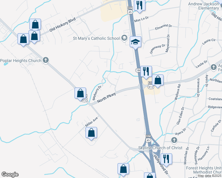 map of restaurants, bars, coffee shops, grocery stores, and more near 12 Skyhaven Cove in Jackson