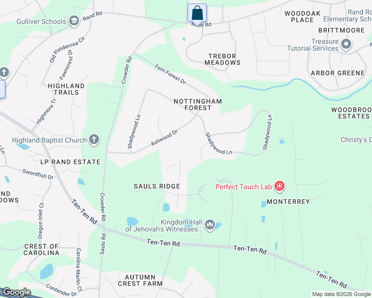 map of restaurants, bars, coffee shops, grocery stores, and more near 4800 Top Stone Road in Raleigh