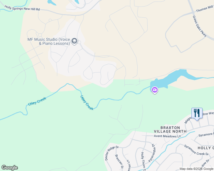 map of restaurants, bars, coffee shops, grocery stores, and more near 305 Chickasaw Plum Drive in Holly Springs