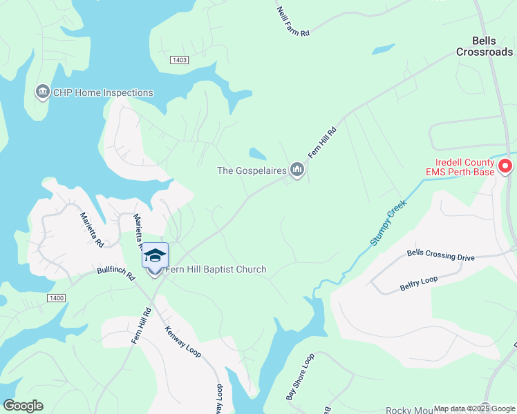 map of restaurants, bars, coffee shops, grocery stores, and more near Fern Hill Road in Mooresville