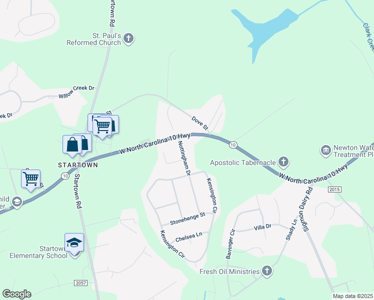 map of restaurants, bars, coffee shops, grocery stores, and more near 1536 Nottingham Drive in Newton