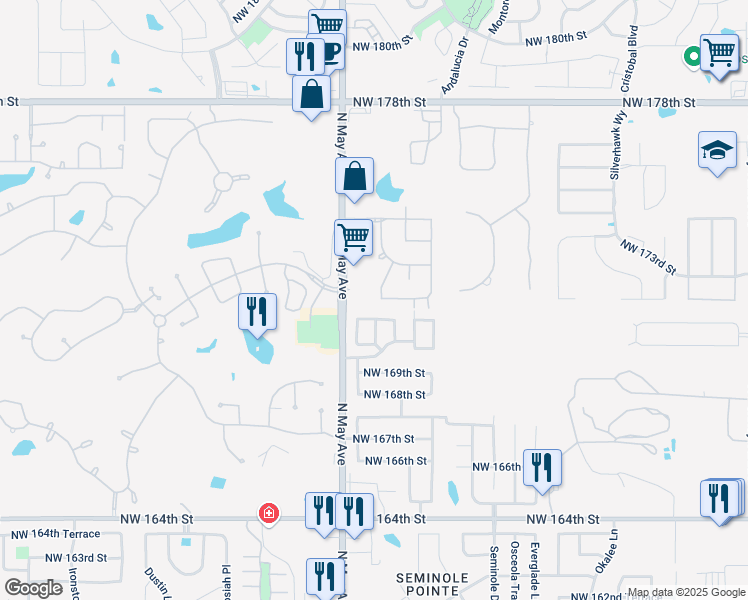 map of restaurants, bars, coffee shops, grocery stores, and more near 17201 Ridgewood Drive in Edmond