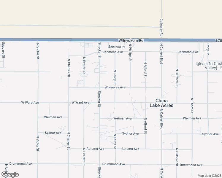 map of restaurants, bars, coffee shops, grocery stores, and more near 1361 North Leroy Street in Ridgecrest