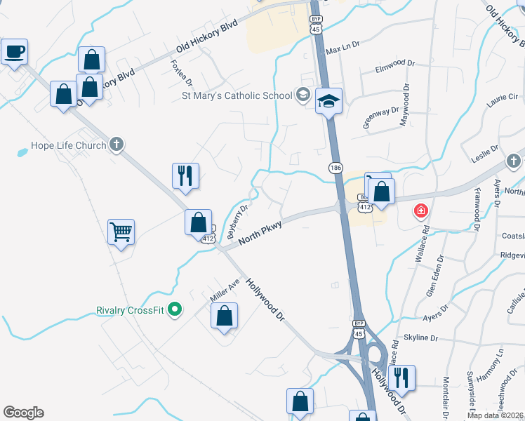 map of restaurants, bars, coffee shops, grocery stores, and more near 12 Skyhaven Cove in Jackson