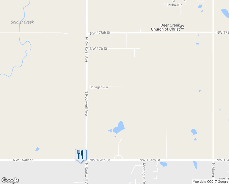 map of restaurants, bars, coffee shops, grocery stores, and more near 6844 Springer Run in Edmond