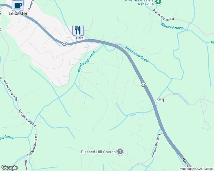 map of restaurants, bars, coffee shops, grocery stores, and more near 206 Emily Lane in Leicester