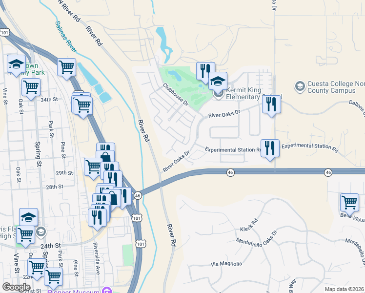 map of restaurants, bars, coffee shops, grocery stores, and more near 2671 Traditions Loop in Paso Robles