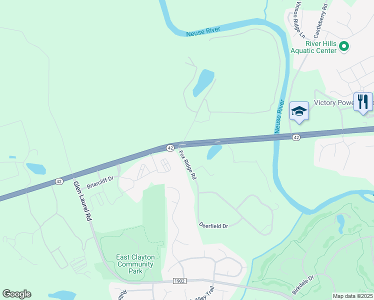 map of restaurants, bars, coffee shops, grocery stores, and more near 2001 Fox Ridge Road in Clayton