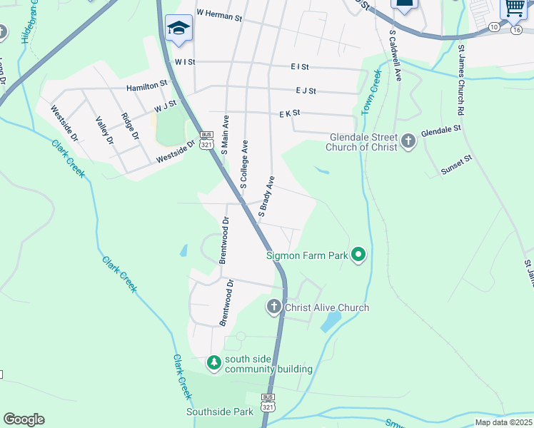 map of restaurants, bars, coffee shops, grocery stores, and more near 1115 South Brady Avenue in Newton