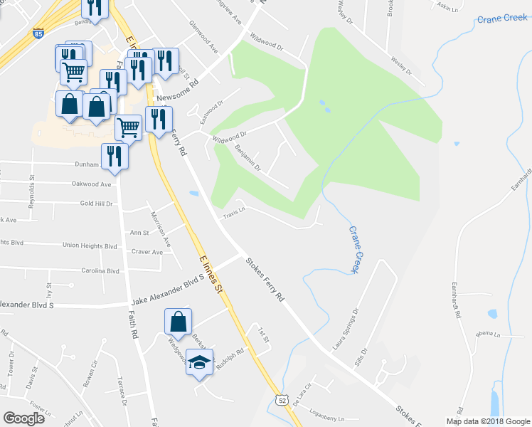 map of restaurants, bars, coffee shops, grocery stores, and more near 301 Travis Lane in Salisbury